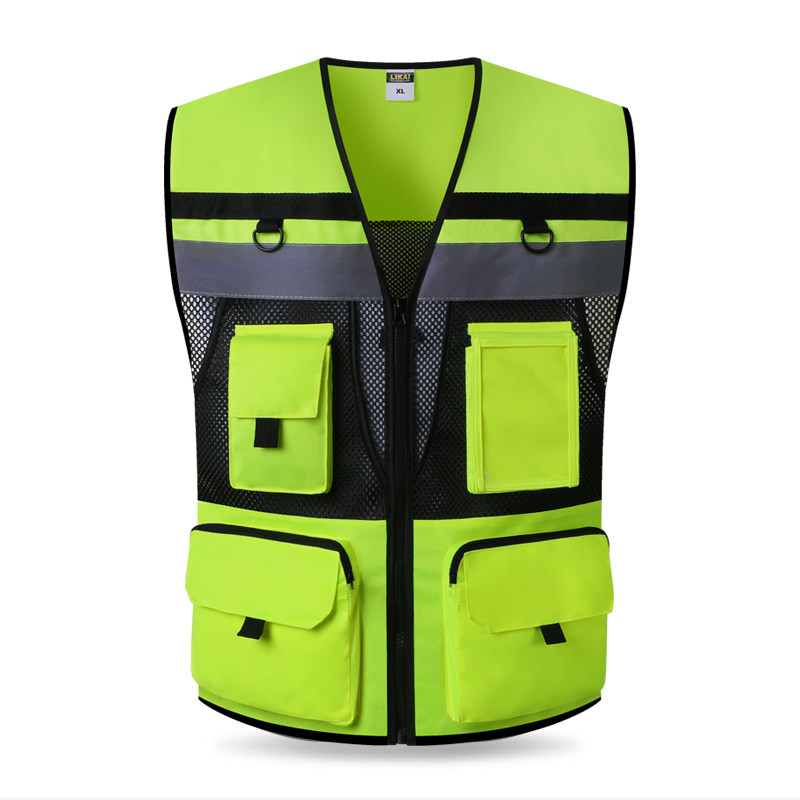 Security Vest In Mens Tank Tops Fluorescent Yellow Black Waistcoat Summer Vest Hi Vis Workwear Jacket Building Construction