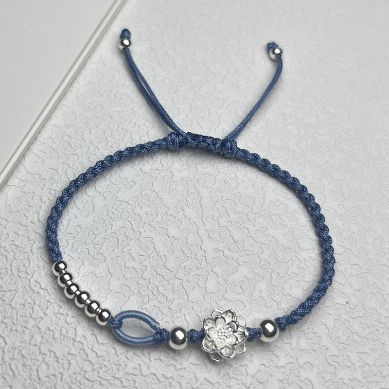 Exquisite Good Luck Charm Bracelets for Women Chinese-Style Lotus Weaving Hand Rope Simple Girls Gifts
