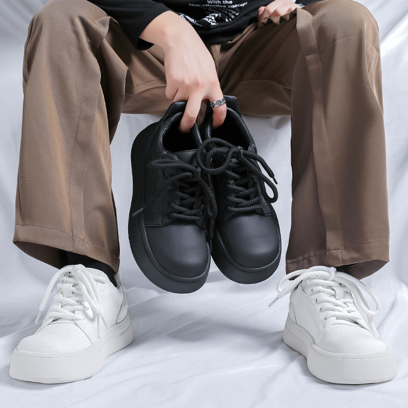 Stylish Fashion Versatile Men Leather Shoes Business Minimalist Lace Up Leather Round Toe Flat Thick Sole Comfortable Rock Gothic Punk Shoes Casual