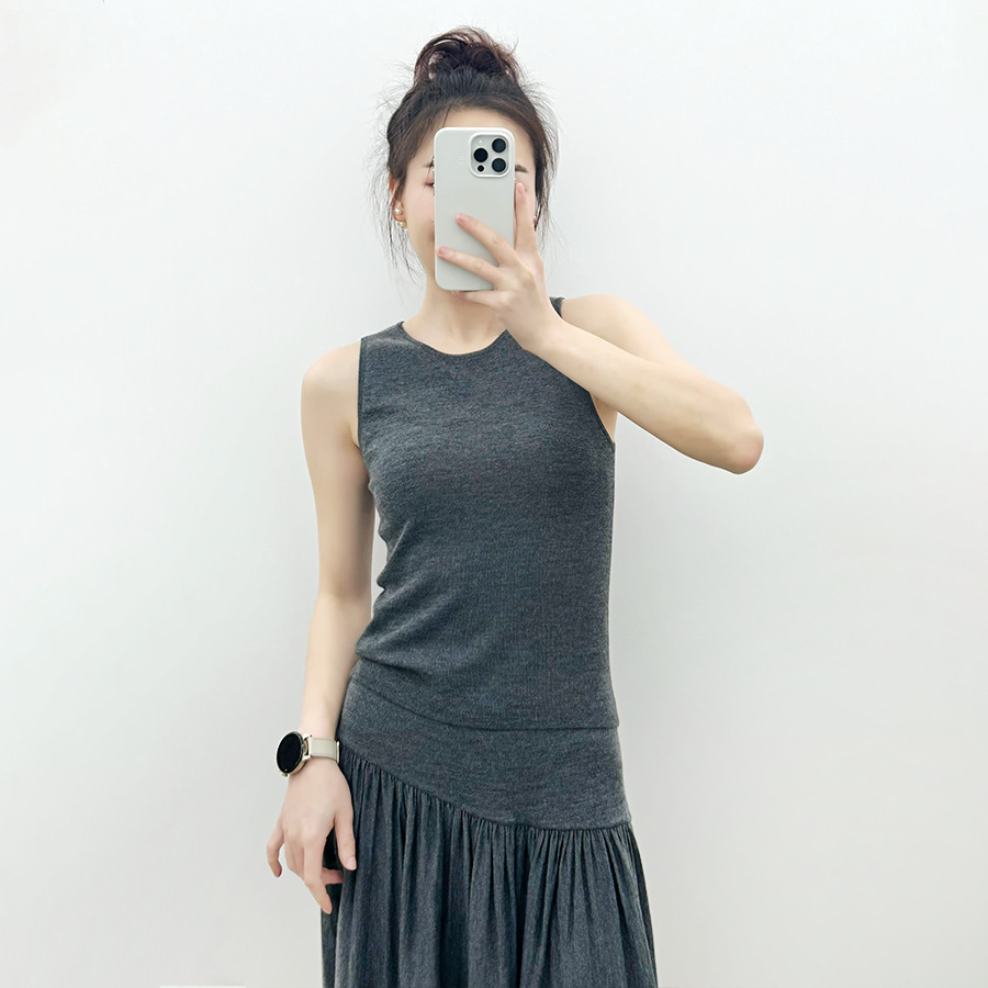 Naizaiga wool silk U-neck pink white black 2024 summer Women sleeveless vest girl pullover sweaters JNSH4