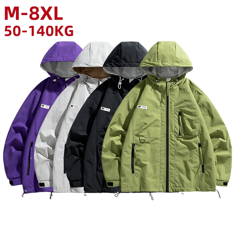Plus Size 8xl 7xl Windbreaker Men Waterproof Jacket Solid Color Green Purple Quick Dry Coats Male Big Size Outdoor Outerwear