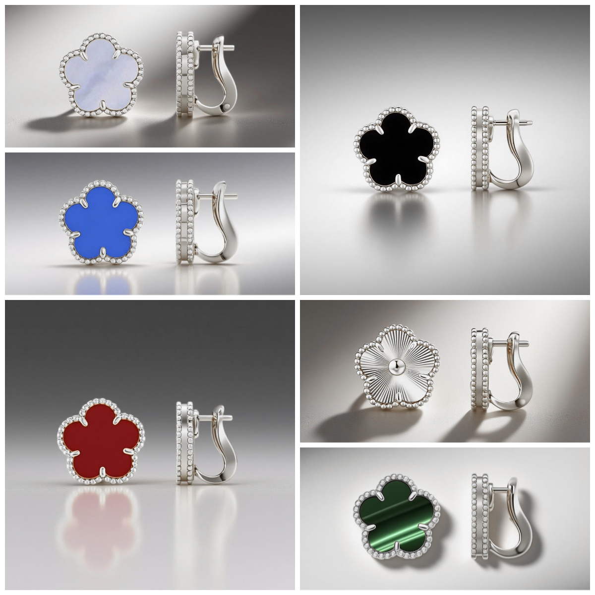 Bracelet en argent Designer de bijoux pour femmes designer boucles d'oreille minimaliste vert blanc argent étouffe oreille à oreilles premium 4 f