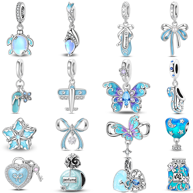925 Sterling Silver Blue Purple Butterfly Perfume Bottle Starry Sky Hot Air Balloon Charms Beads Fit DIY S925 Bracelets Jewelry