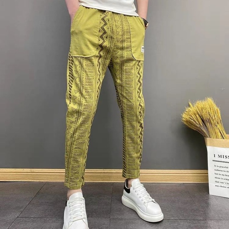 Casual Pants Man Pocket Striped Cropped Trousers Men Regular Fit High Quality New In Classic Streetwear Luxury Vintage Cotton