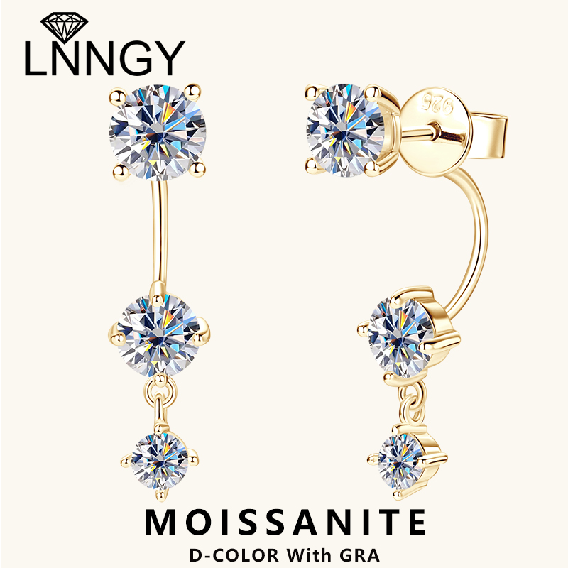 Lnngy 2.0 CTTW Moissanite Stud Earring 925 Sterling Silver Earrings For Women Front Back Double Sided 2 in 1 Pierced Ear Jewelry