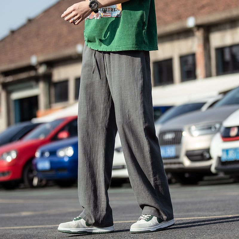 Trousers for Men Thin Summer Wide Baggy Casual Pants Man Straight Loose Korean Linen Sale New in Long Plus Size Slacks Vintage