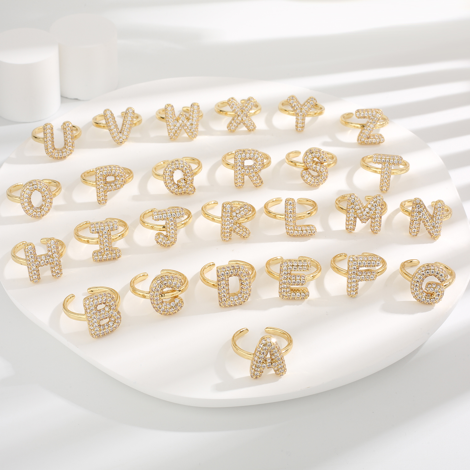 Free Shipping Original Brand New Personalized Adjustable Alphabet Ring 14K Gold Plated Unisex Anniversary Gift