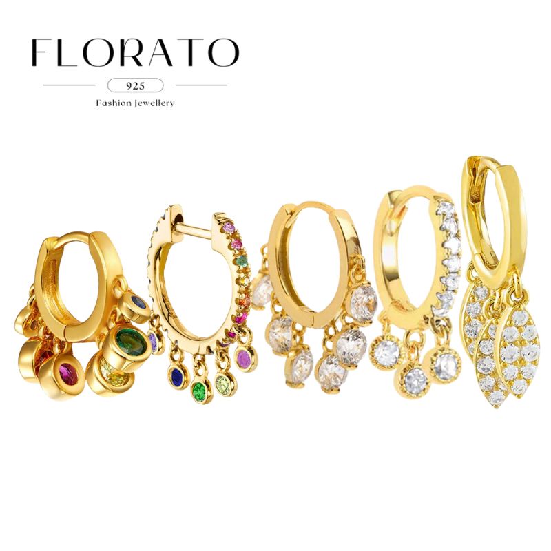 925 Silver Needle Round Zircon Tassel Pendant Multi-color Fashion Gold Earrings For Women European and American Fashion Jewelry