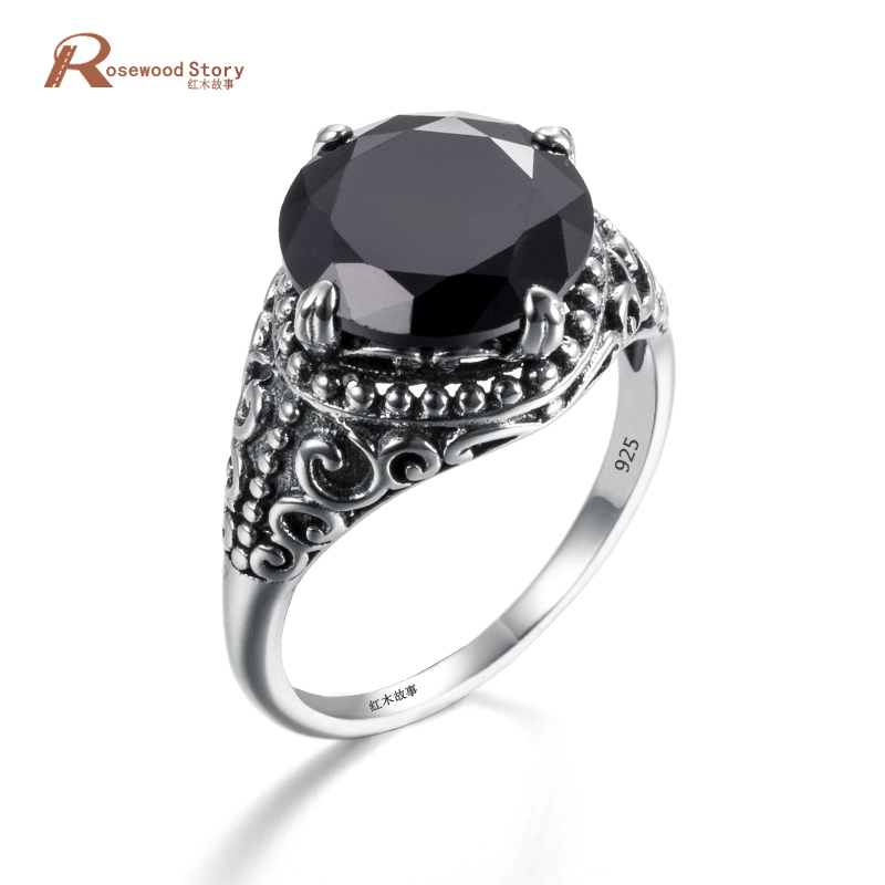 Black Obsidian Rings Cubic Zirconia Ring Women men Wild Antique 925 Sterling Silver Cocktail Ring Party Fashion Jewelry