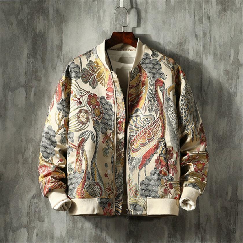Gmiixder Spring Autumn Embroidered Baseball Uniform Men's Coat Autumn Chinese Style Men's Top Retro Tang Style Classic Jacket