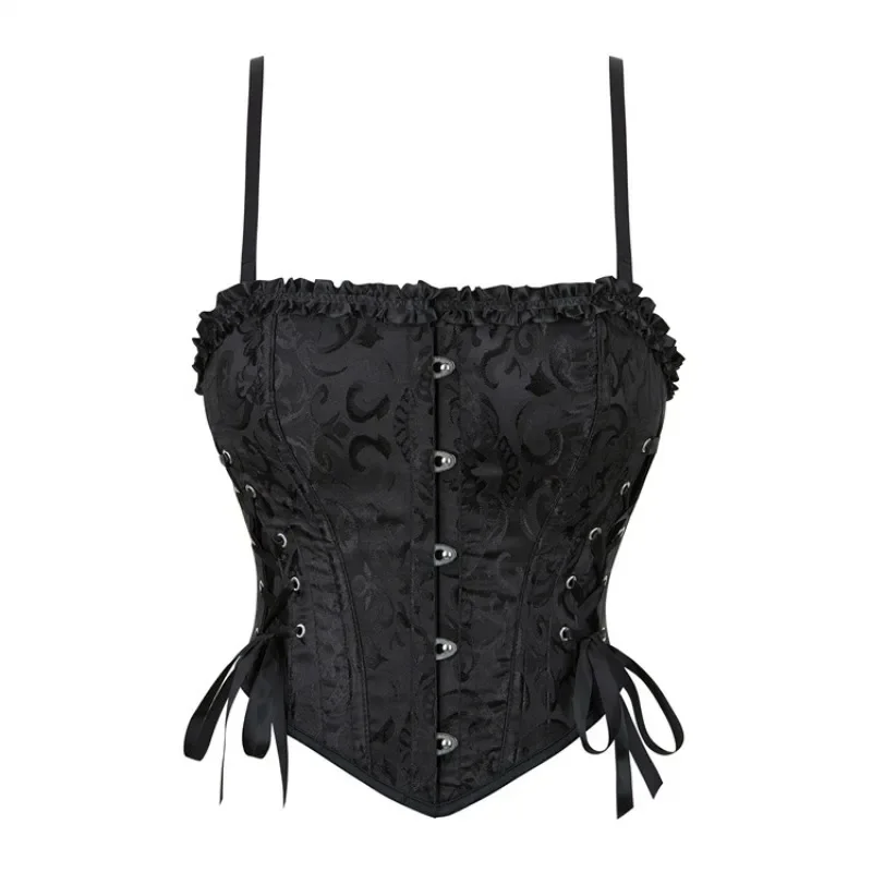 Women Corset Crop Top Overbust Sexy Lace Up Bustier Slimming Body Shaper Short Torso Corselet Vest Black White Red