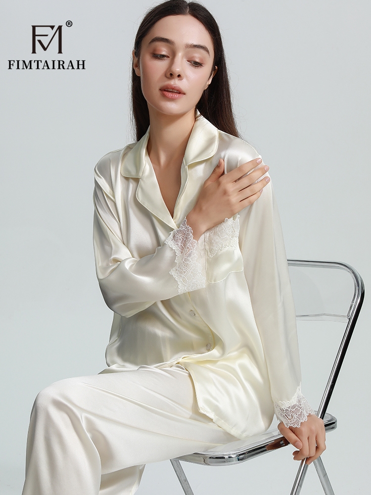 Fimtairah 6A 19MM 100% Silk Pajamas Women's Home Wear 2024 new sleep spring autumn summer 100% mulberry silk Pijamas