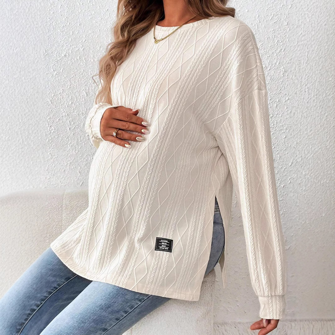 Pregnant Women Clothing Tees Maternity Clothes Pregnant Women Wear Round Neck Long Sleeve Monochrome Daily Leisure T-shirt