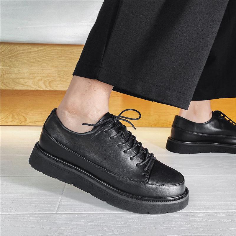 Stylish Fashion Versatile Vintage Women Men Black Leather Shoes Business Formal Party Lace Up Leather Flat Soft Sole Rivet Rock Gothic Punk Single S
