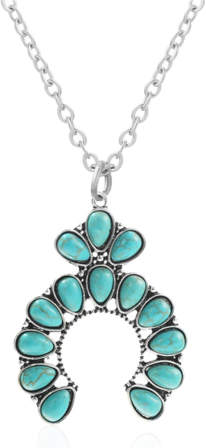 Collier de pendentif turquoise pour femmes Turquoise naturel Western fait à la main Bohemian vintage croix en fer à cheval Navajo Boho bijoux
