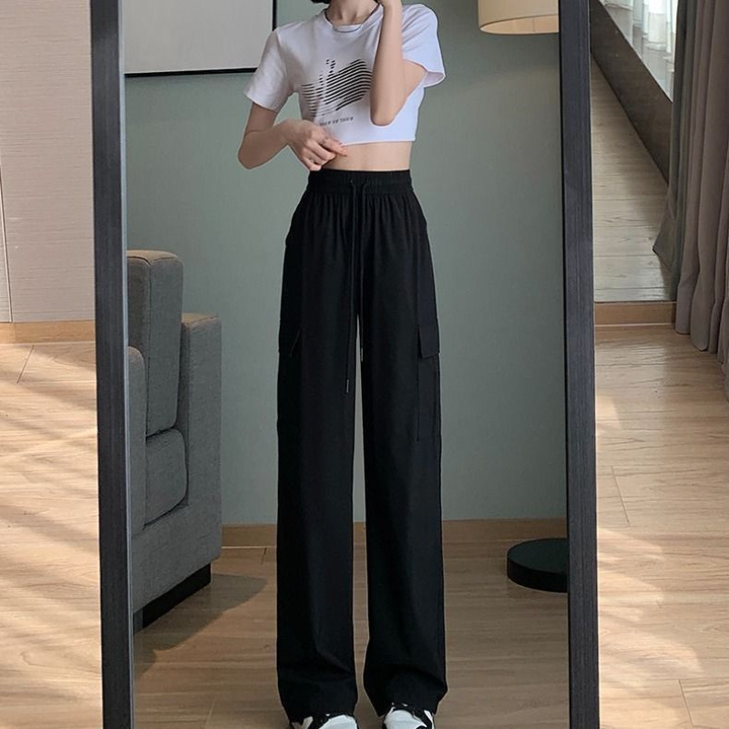 High Waist Summer Female Trousers Ice Silk All Medium Korean Fashion Slacks G Quality Y2k Streetwear Classic Women's Cargo Pants