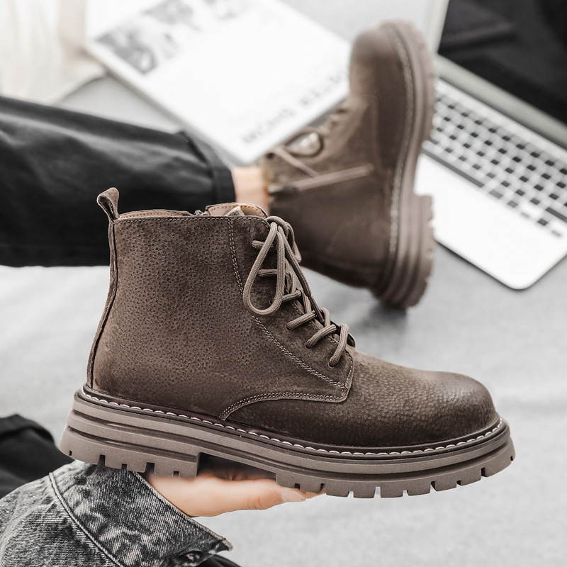 Stylish Fashion Designer Men Leather Boot Shoes Business Formal Outdoor Leather Minimalish Thick Sole Rock Gothic Punk Shoes Casual Comfortable Boot