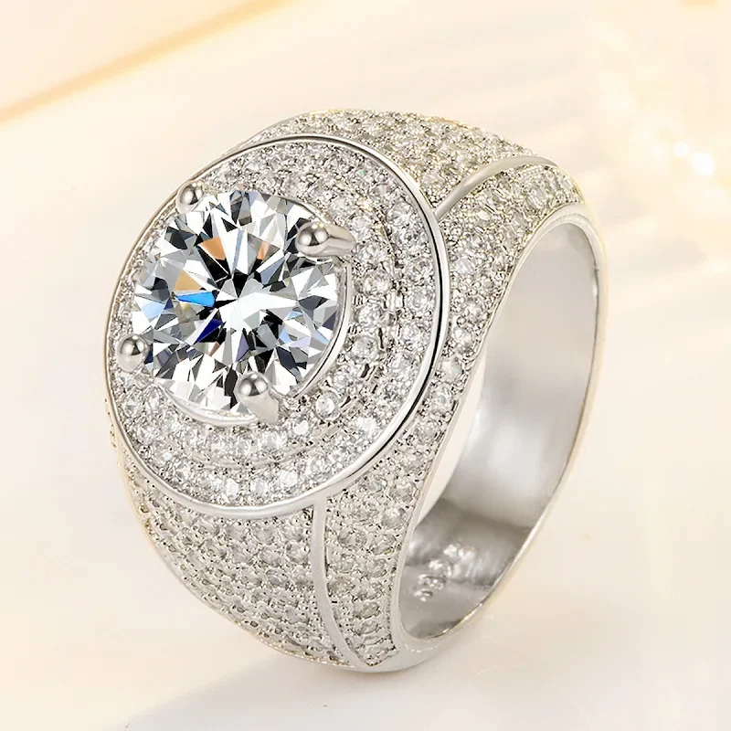 Luxury Male 2ct Lab Diamond Ring 925 Sterling Silver Engagement Wedding Band Rings for Men Anniversary Party Jewelry Gift