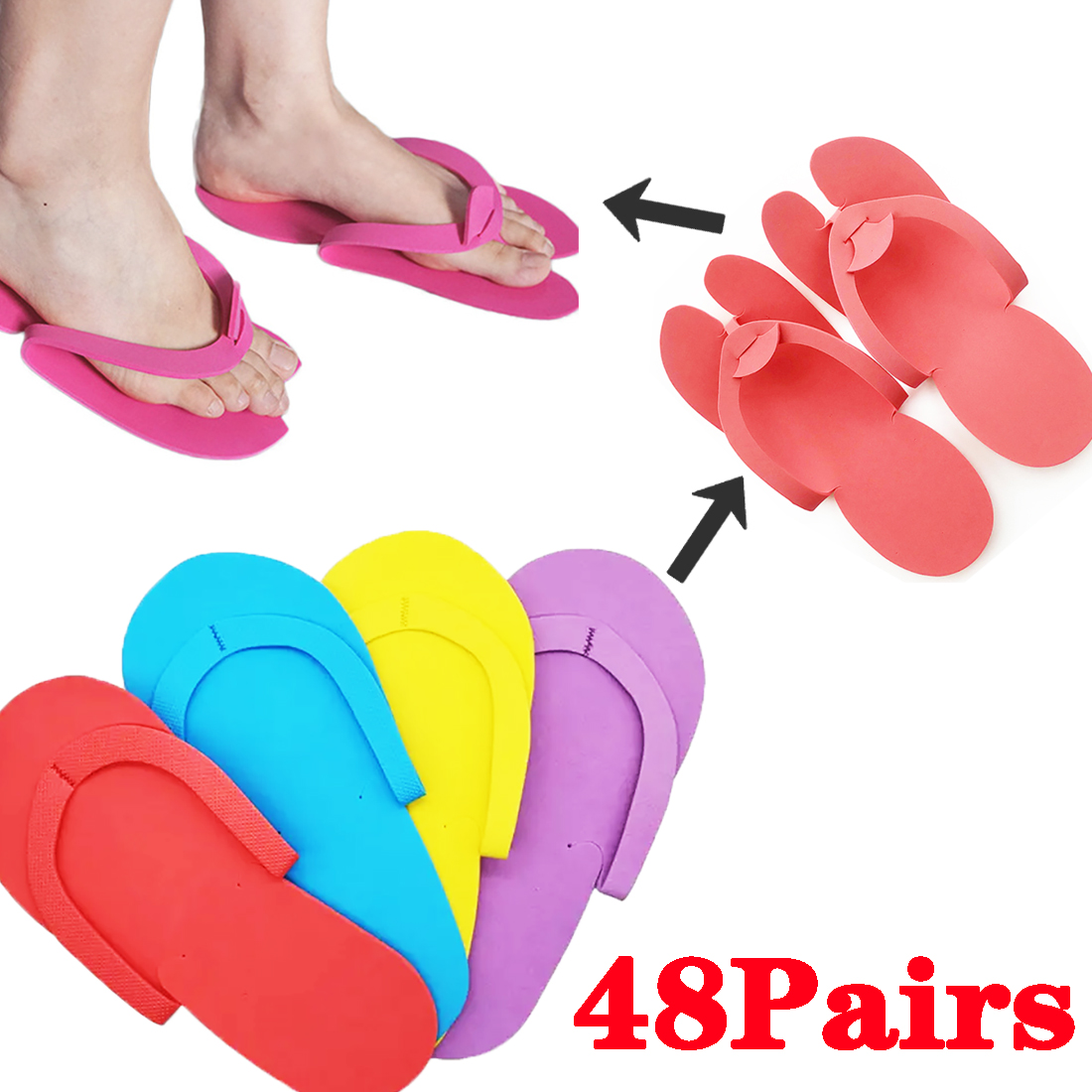 48Pairs Salon EVA Disposable Slipper High Quality 2.5mm Pedicure Flip Flops For Hotel And Home