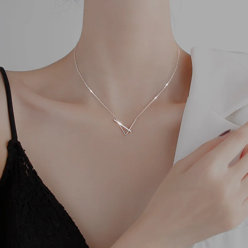 Silver Color Korean Creative Design Smiple V-shaped Geometric OL Style Necklace For Women Trendy Romance Clavicle Chain