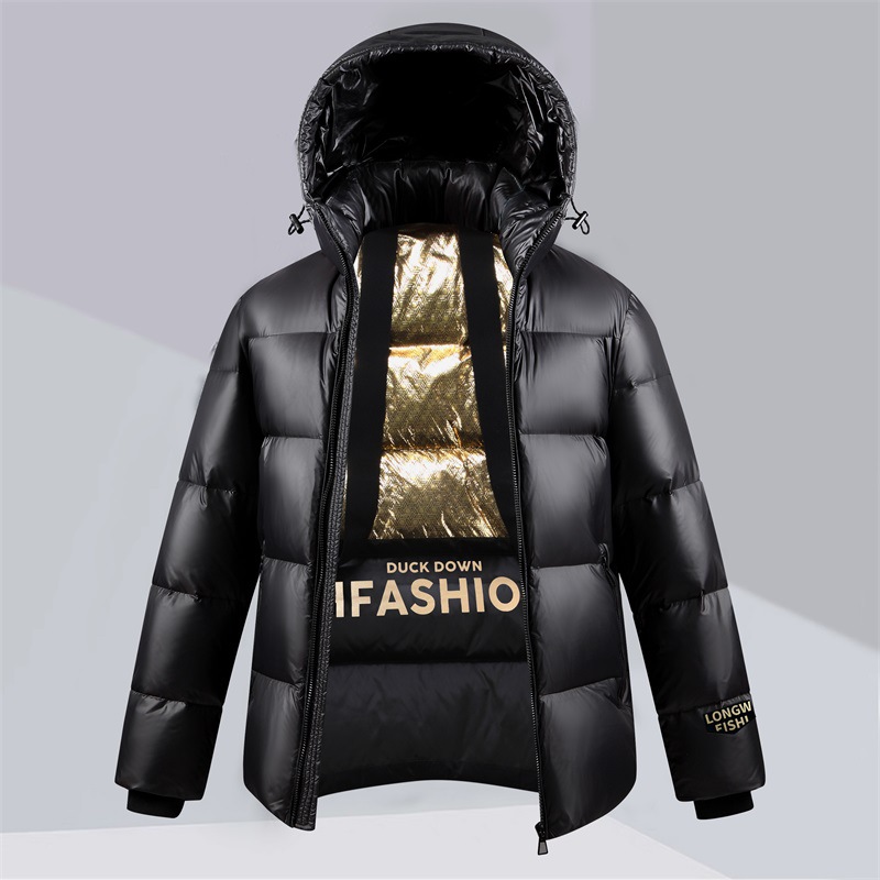 New Winter Men Black Shiny Down Coats Hooded Casual Down Jackets Quality Male White Duck Down Outdoor Windproof Warm Jackets 3XL