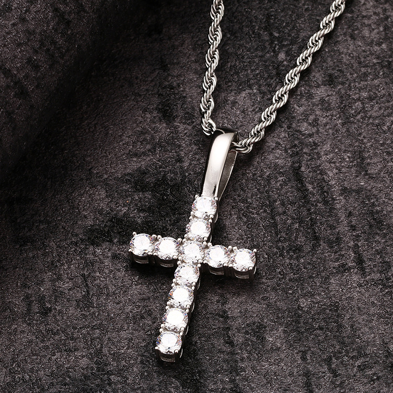 S925 Sterling Silver Moissanite Set Bling Ice Out Solid Cross Pendants Necklaces for Men Women Rapper Jewelry Gift Drop Shipping