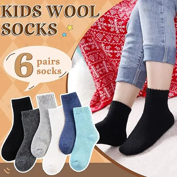 Kids Merino Wool Socks Boys Girls Hiking Boot Winter Thermal Warm Cozy Soft Toddler Thick Crew Skiing Sock Breathable Anti Odour