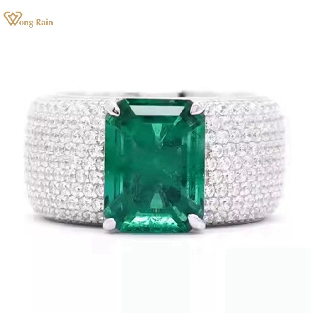 Wong Rain Vintage 925 Sterling Silver Emerald High Carbon Diamond Gemstone Rings for Women Fine Jewelry Wedding Engagement Gifts