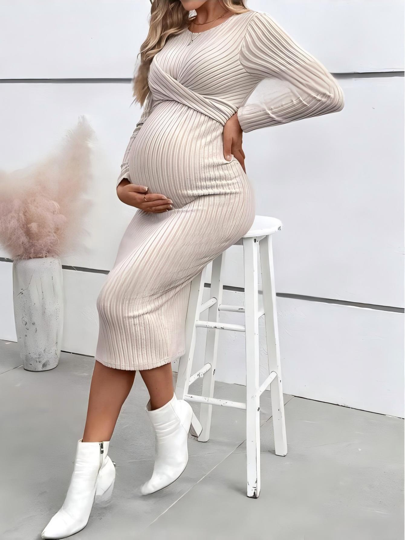 2024 Autumn Winter Maternity Women Solid Slim Dresses Pregnant Women Elegant A Line Across Tie Casual Dress Premama Hot Clothes