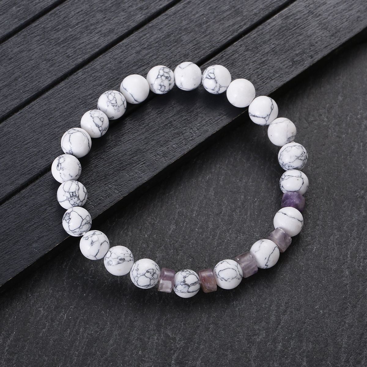 Natural Turquoise Stone Beads Elastic Bracelets Charm Mini Purple Jade Couple Bracelets for Women Men Yoga Healing Jewelry