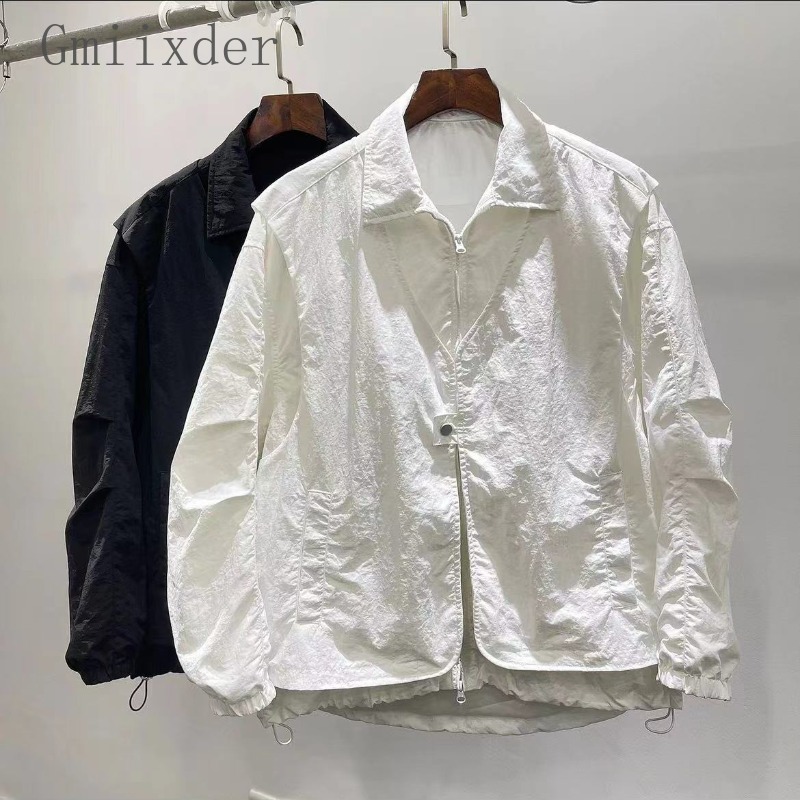 Men Patchwork Fake Two-piece Stand-up Collar Loose Jacket Shirt Fashion Trend Chinese Style Casual Solid Color Versatile Jacket