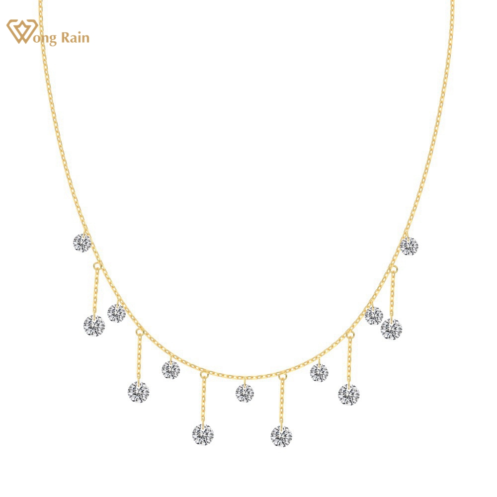 Wong Rain Solid 925 Sterling Silver Round Cut Lab Sapphire Gemstone Tassel Pendant Necklace Fine Jewelry for Women Wholesale