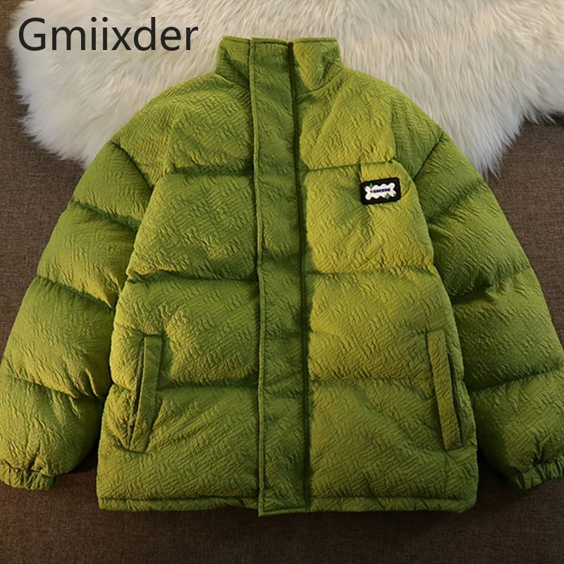 Avocado Green Oversized Thick Bread Jacket for Men Women Winter Preppy Vintage Parkas Loose Trendy Niche Cotton Padded Jacket