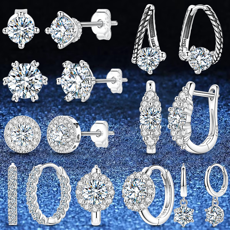 925 Sterling Silver Classic Moissanite Diamond Earrings Women Shining Wedding Anniversary Earrings Jewelry Gift