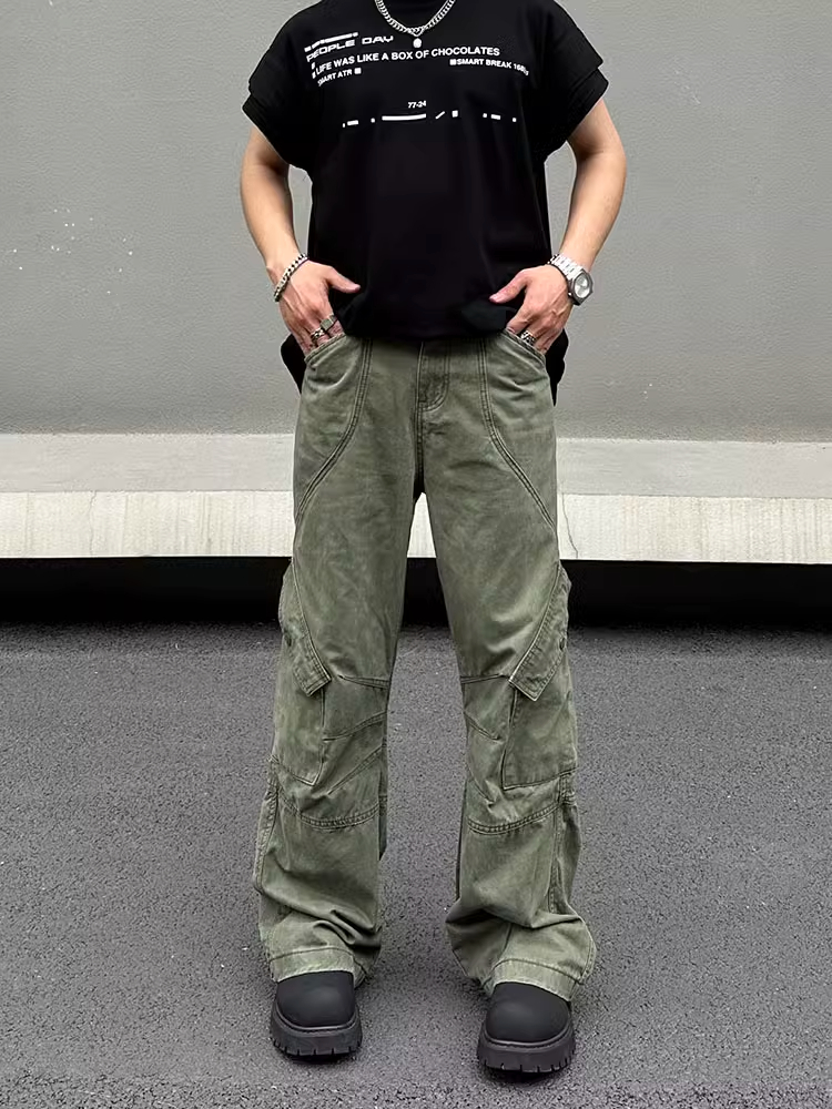 2024 Cyber Y2K Streetwear Multi Pockets Army Green Baggy Jeans Cargo Pants For Men 90S Vintage Clothes Hip Hop Long Trousers