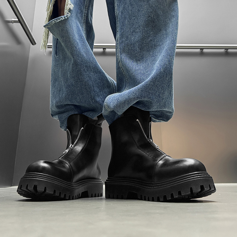 Créateur de mode élégant Femmes confortables hommes Chaussures de botte en cuir Business Forme en plein air en cuir en cuir épais semelle rock go