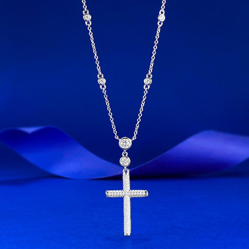 Luxury Lab Moissanite Diamond Cross Pendant 100% Real 925 Sterling Silver Wedding Pendants Necklace for Women Chocker Jewelry
