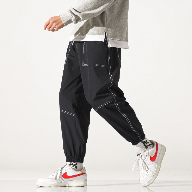 Men's Clothing Spring Autumn Drawstring Solid Color Elastic High Waisted Bright Line Decoration Pockets Casual Fashion Pants