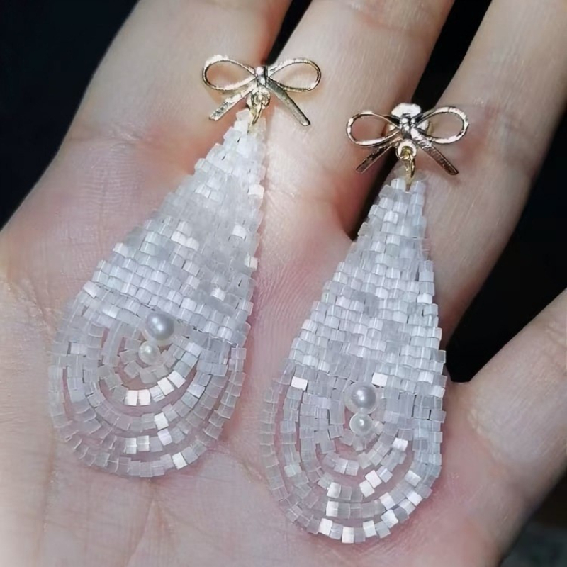Imported Antique Pearl Tassel Earrings With Ancient Satin, Simple And High-End Feel, Niche Bow Earrings