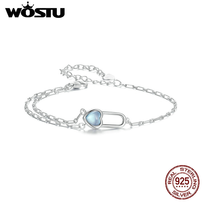 WOSTU Original 925 Sterling Silver Natural Aquamarine Bracelet Chain Adjustable For Women Anniversary Party Gift Fine Jewelry