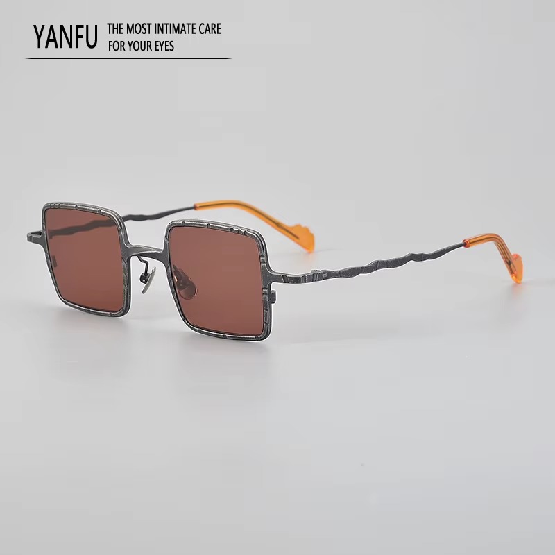 Retro Steampunk Brown Square Pure Titanium Glasses Frame Sunglasses Fashion for Men Women Eyeglasses Brand UV400 Outdoor GLASSES