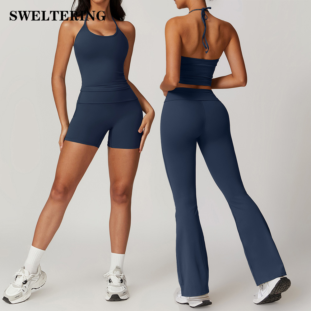 Ensemble de survêtement de Yoga pour femmes, 2 pièces, vêtements de sport, tenues d'entraînement, Leggings et fine bandoulière, soutien-gorge de