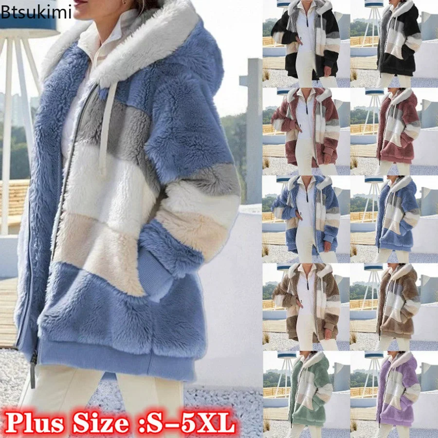 2025 Women's Warm Coats Jackets for Autumn Winter Long Jacket Warm Thick Fleece Faux Fur Coat Plush Teddy Woman Fur Coat Female