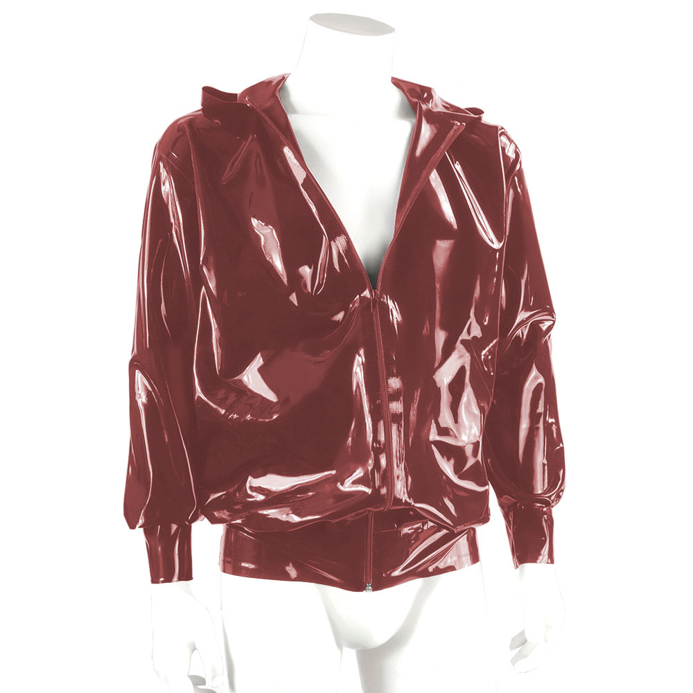 Fashion Wetlook Mens Jacket Coat Long Sleeve Zipper Hoodies Jackets Shiny Patent Leather Streetwear Male Casual Jacket Clubwear