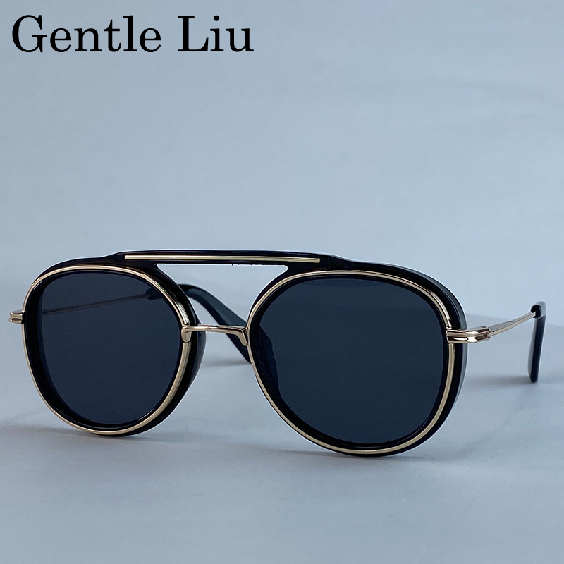 Steampunk Round Sunglasses Men 2025 Luxury Brand Vintage Oval Punk Sunglass Metal Frame Double Beam Eyewear Trendy UV400 Shades