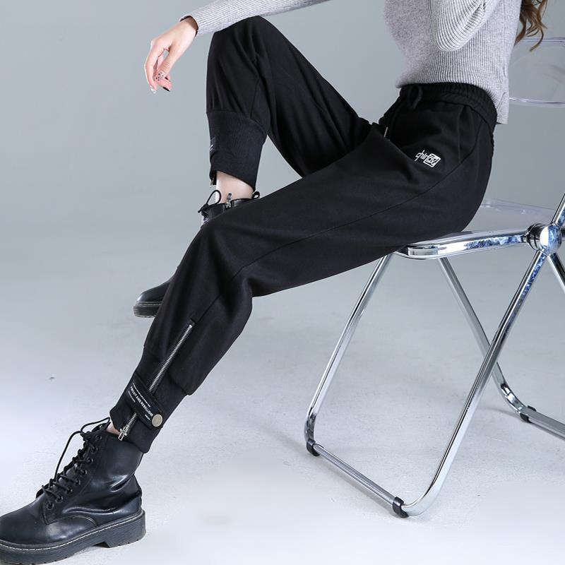 Woman Trousers Autumn Winter Black Tweed Harem Pants for Women Pencil Casual Cotton Trends 2024 Comfortable Stretch Slacks Nylon