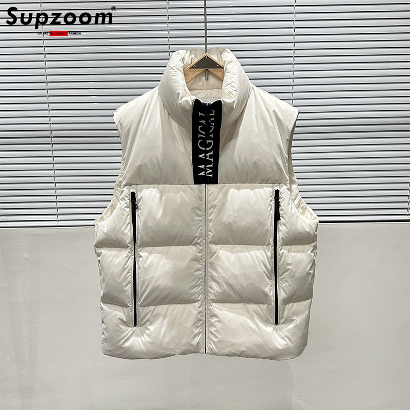 Supzoom 2024 Top Fashion Embroidery Letters Leather Stand Collar Autumn And Winter For Men And Women Warm Thickened Down Vest