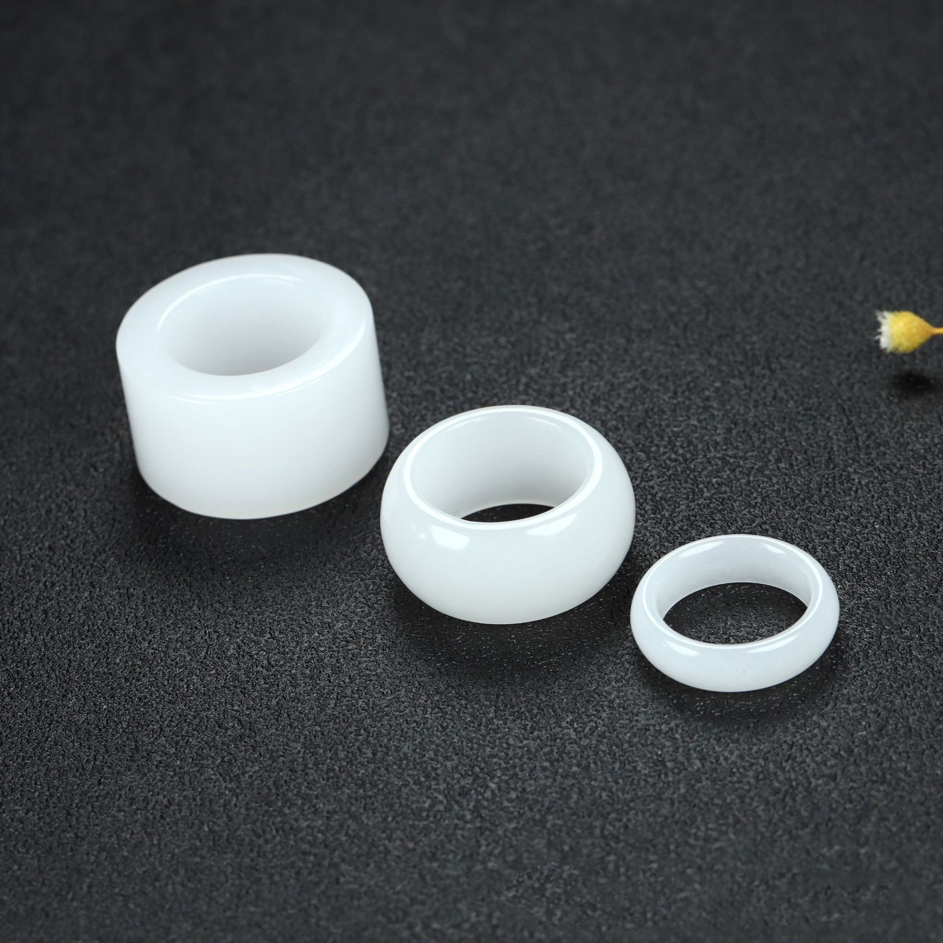 Natural White Jade Thumb Ring Men Women Healing Gemstone Fine Jewelry Genuine Nephrite Hetian Jade Wide Bands Black Stone Rings