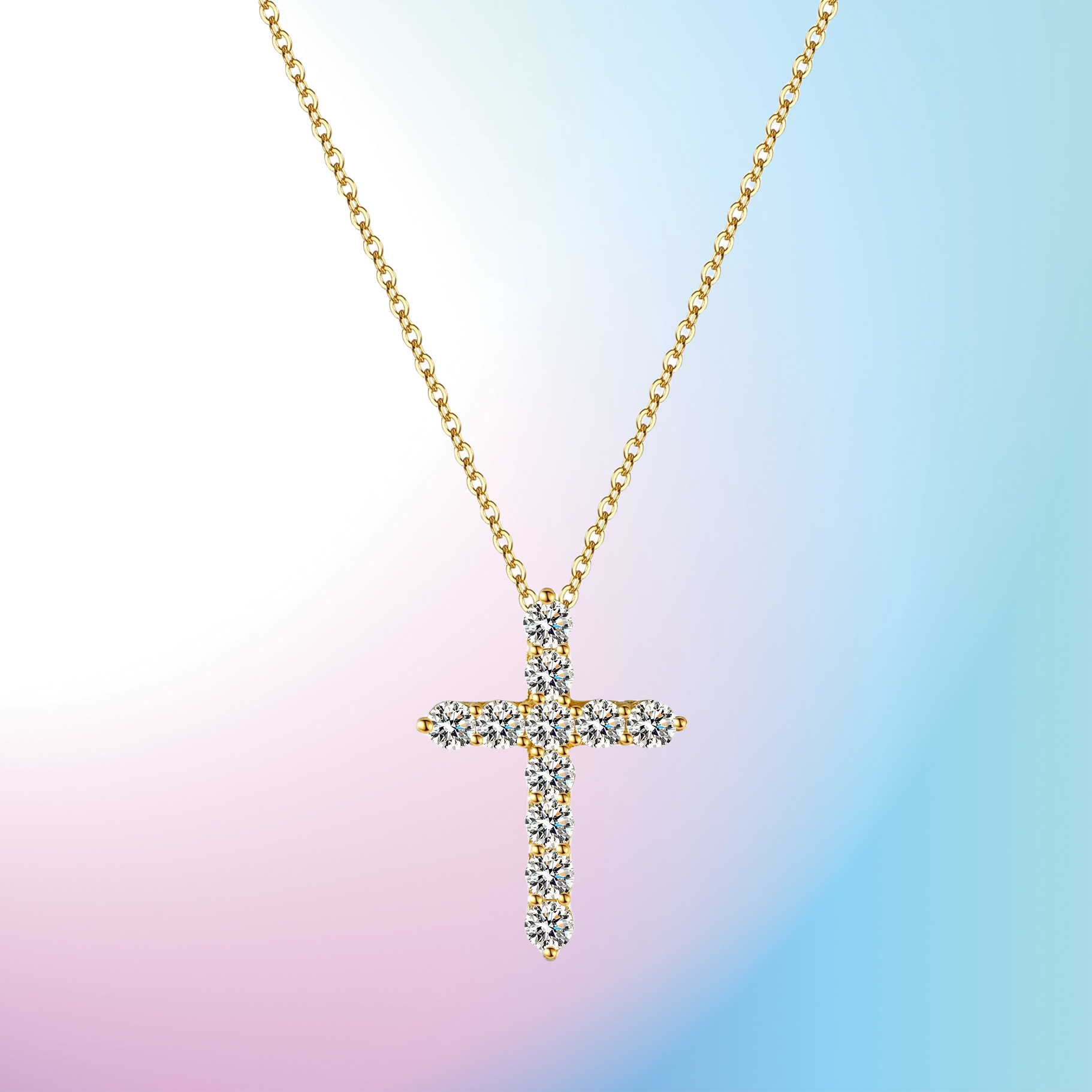 New 925 sterling silver pendant 1 ct mozzarella diamond necklace women's fashion cross plated 14K gold geometric pendant moissan