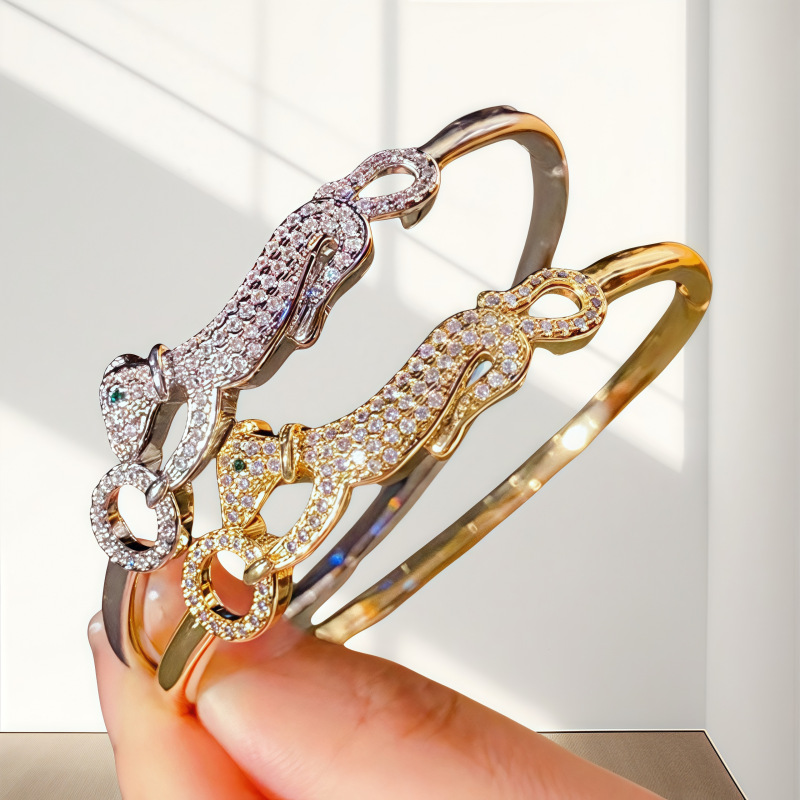 bracelet designer jewelry Light luxury zircon cheetah bracelet personalized fashion trend bracelet high-end hand decoration womens open mouth bracel